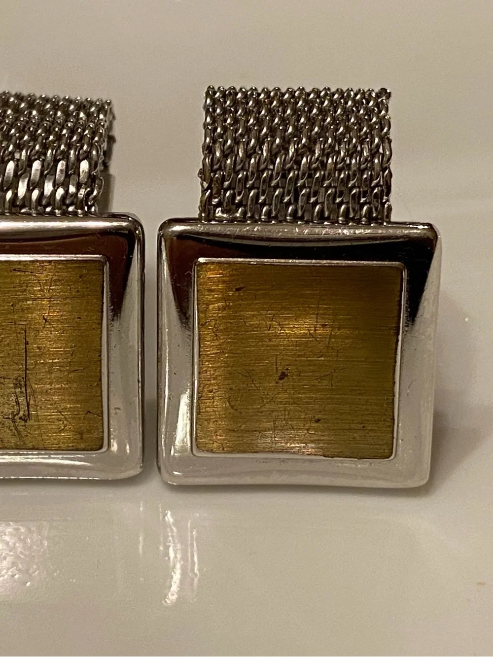 Vintage Square Metal Cufflinks with Brass Inset